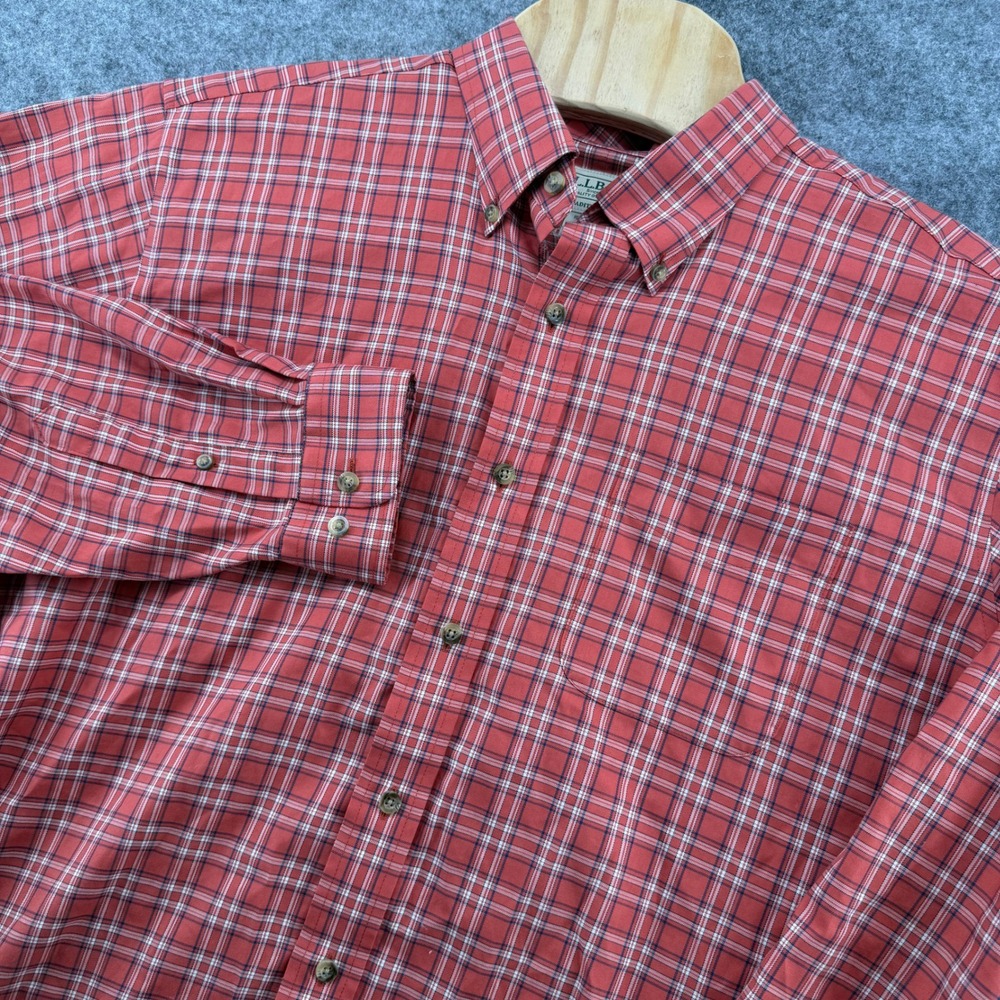 L.L. Bean Button Down Shirt Men XL Red Plaid 100% Cotton Traditional Fit